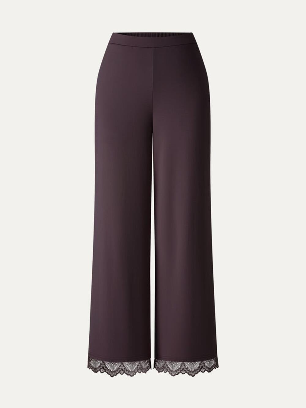 NWT OGL Lace Trim Draped Mid Rise Wide Leg Pants Pockets Purple Gloam S Petite